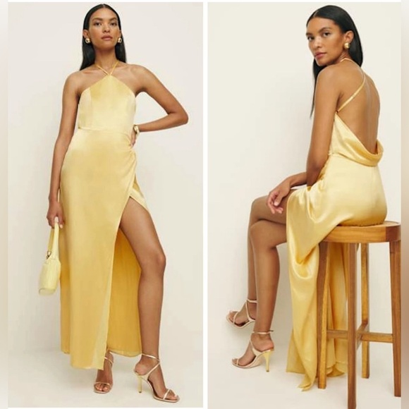 Reformation Myla Silk Dress Gown in Sunshine NWT - Picture 1 of 7